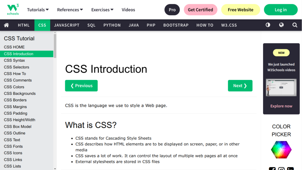learn css at w3school free.